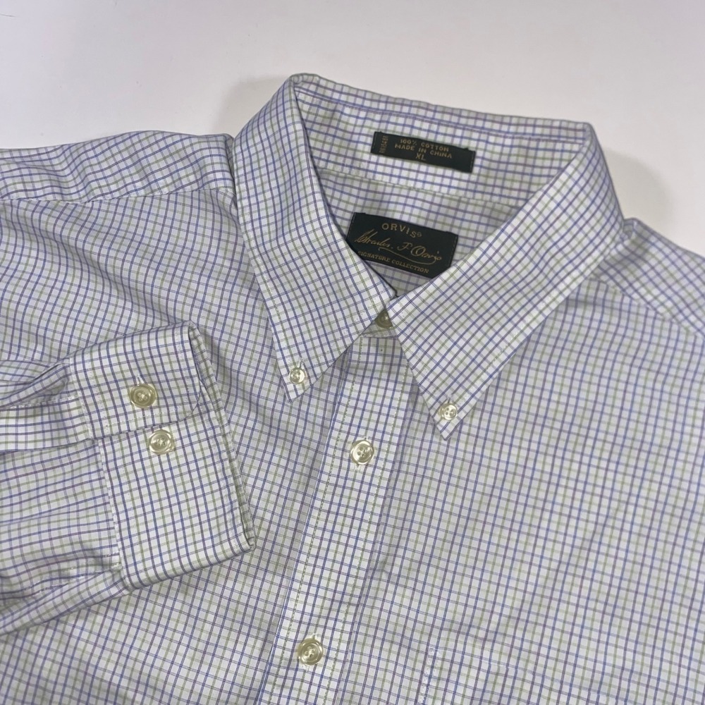 Orvis Charles F Orvis Signature Tattersall Check Cotton Shirt Mens XL Blue Green
